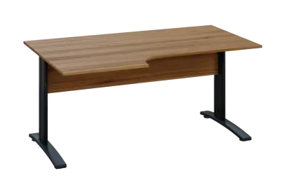 ERK 18 - 166 stůl kancelářský, rohový, levý, kovová podnož černá, deska 18 mm, široký 1600 mm, ořech světlý